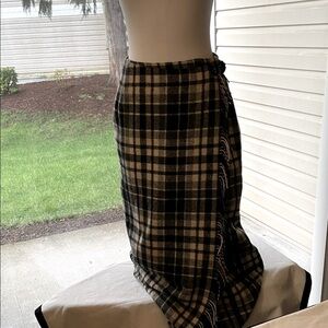 Women’s VINTAGE EDDIE BAUER Black and Cream Plaid Pencil Wrap Skirt Sz 10
